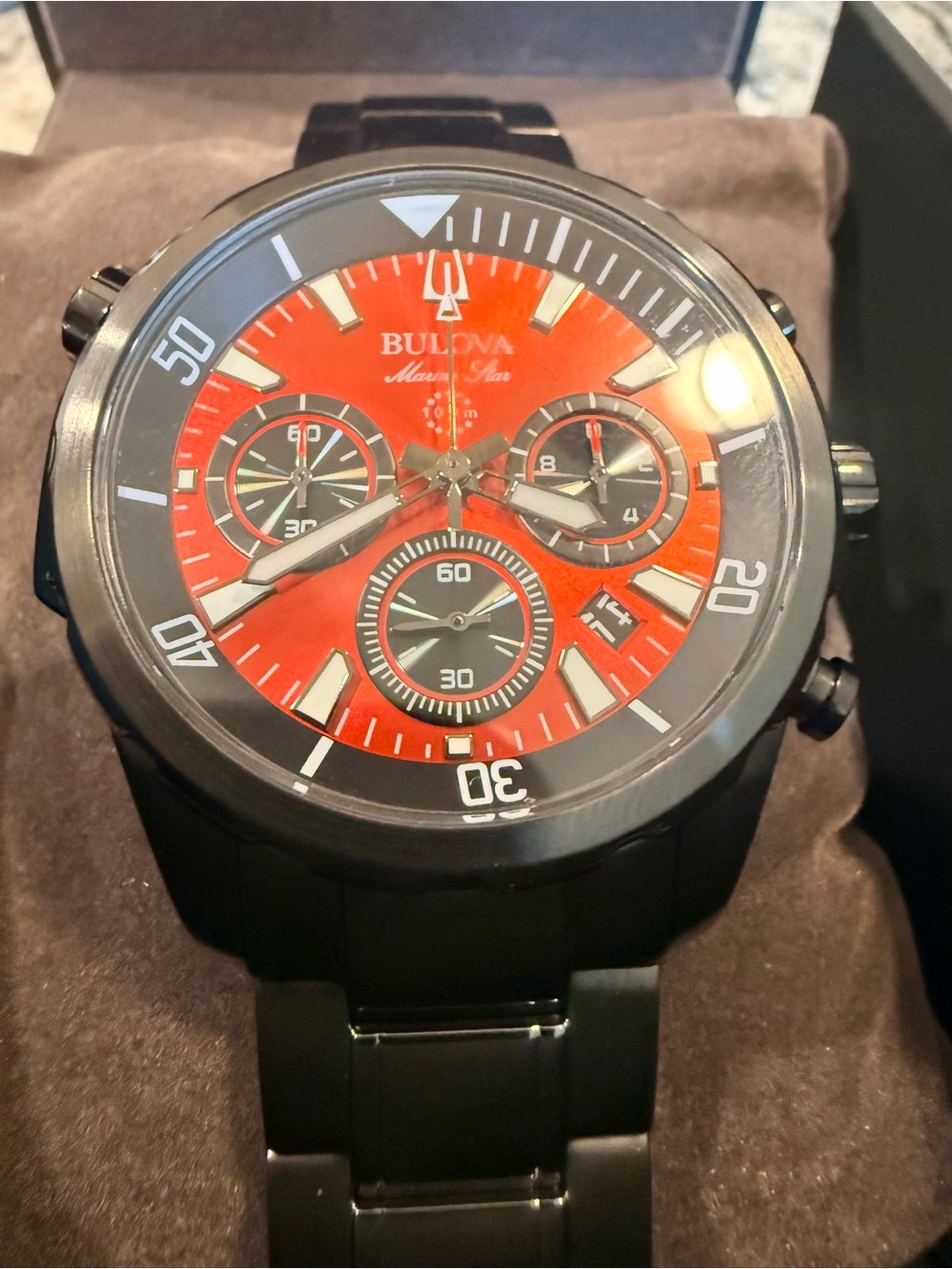 Bulova Men’s Red Dial Black Bracelet Swim Chronograph